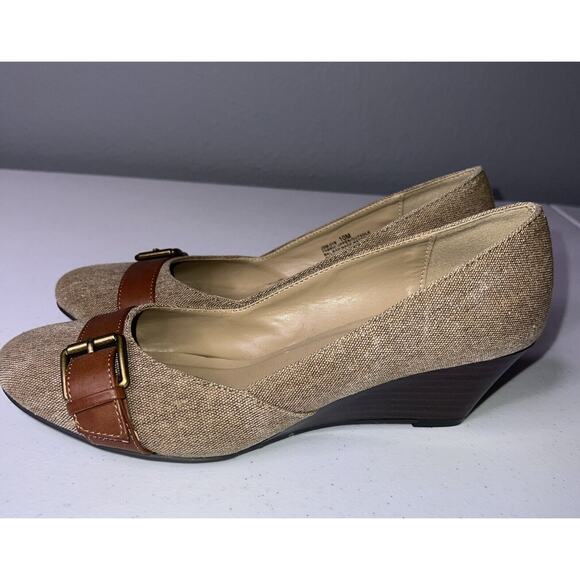 Styles & Co 10M Brown Connie Fabric Tweed Wedge Shoe‎ Neutral Momcore Grannycore - Picture 1 of 6